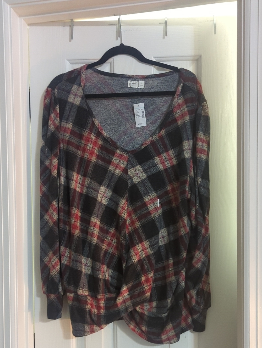 Maurices Plaid V-Neck Sweater - Red, Black, Gray